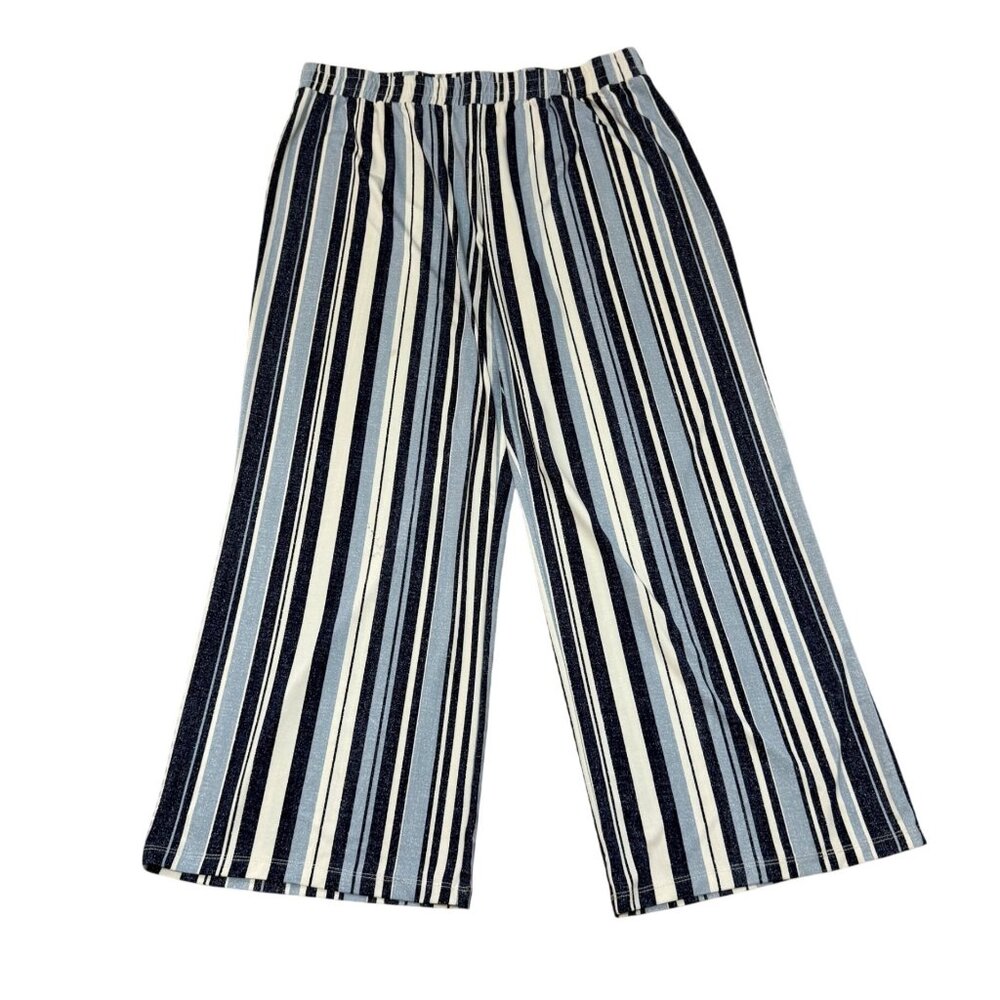 Messini Palazzo Pants Size 1X Wide Leg Cropped Blue Striped Lightweight Comfort
